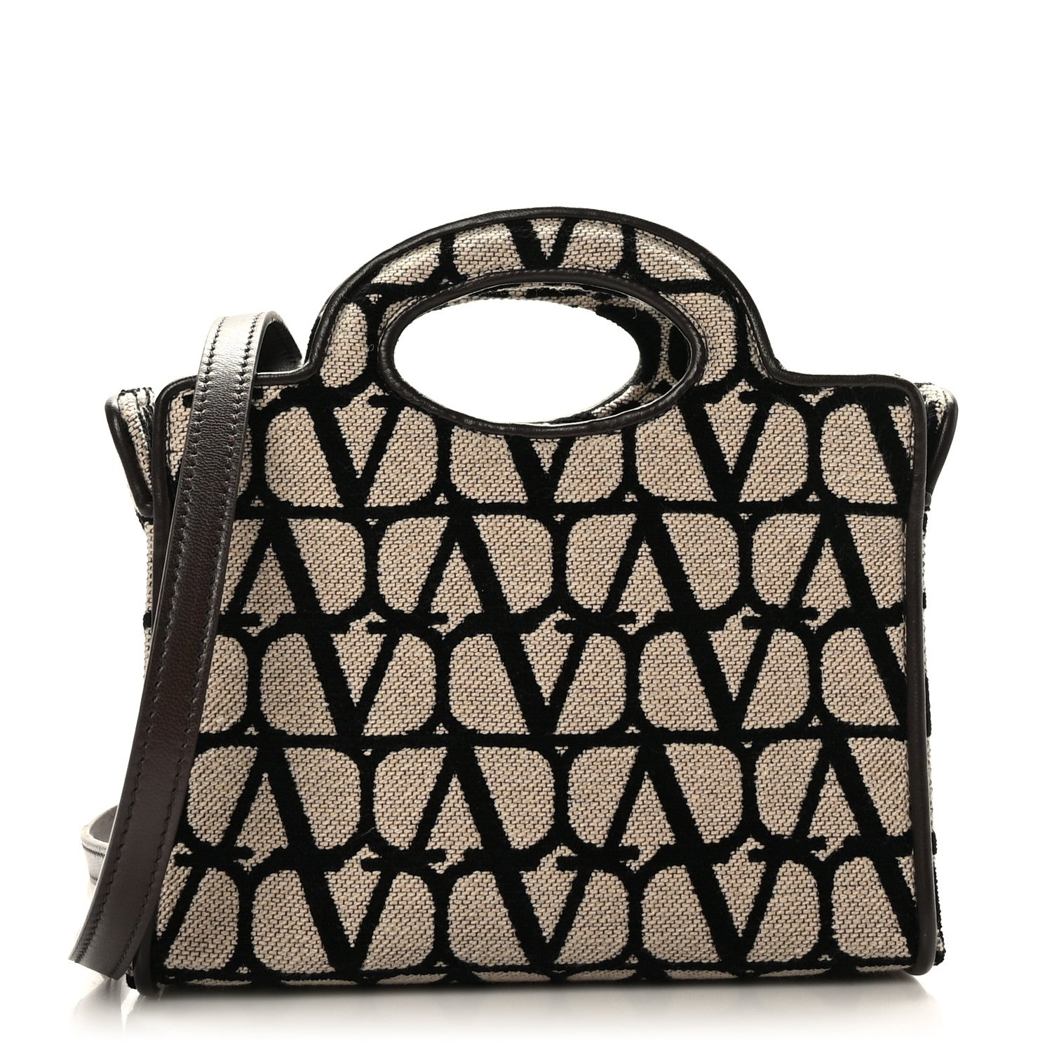 Valentino Garavani Toile Iconographe Goatskin Mini Le Troisieme Shopping Bag Naturale Black Fondant 1 of 8