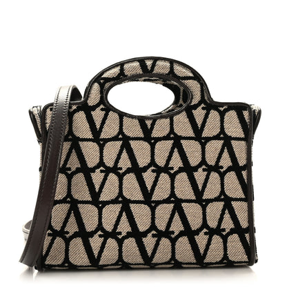 Valentino Garavani Toile Iconographe Goatskin Mini Le Troisieme Shopping Bag Naturale Black Fondant 1 of 8