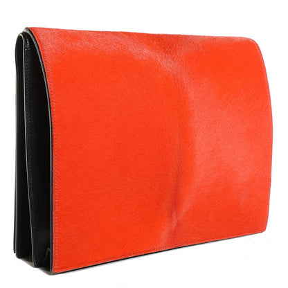 Celine Calfskin Pony Hair Flap Clutch Vermillion 3 of 8