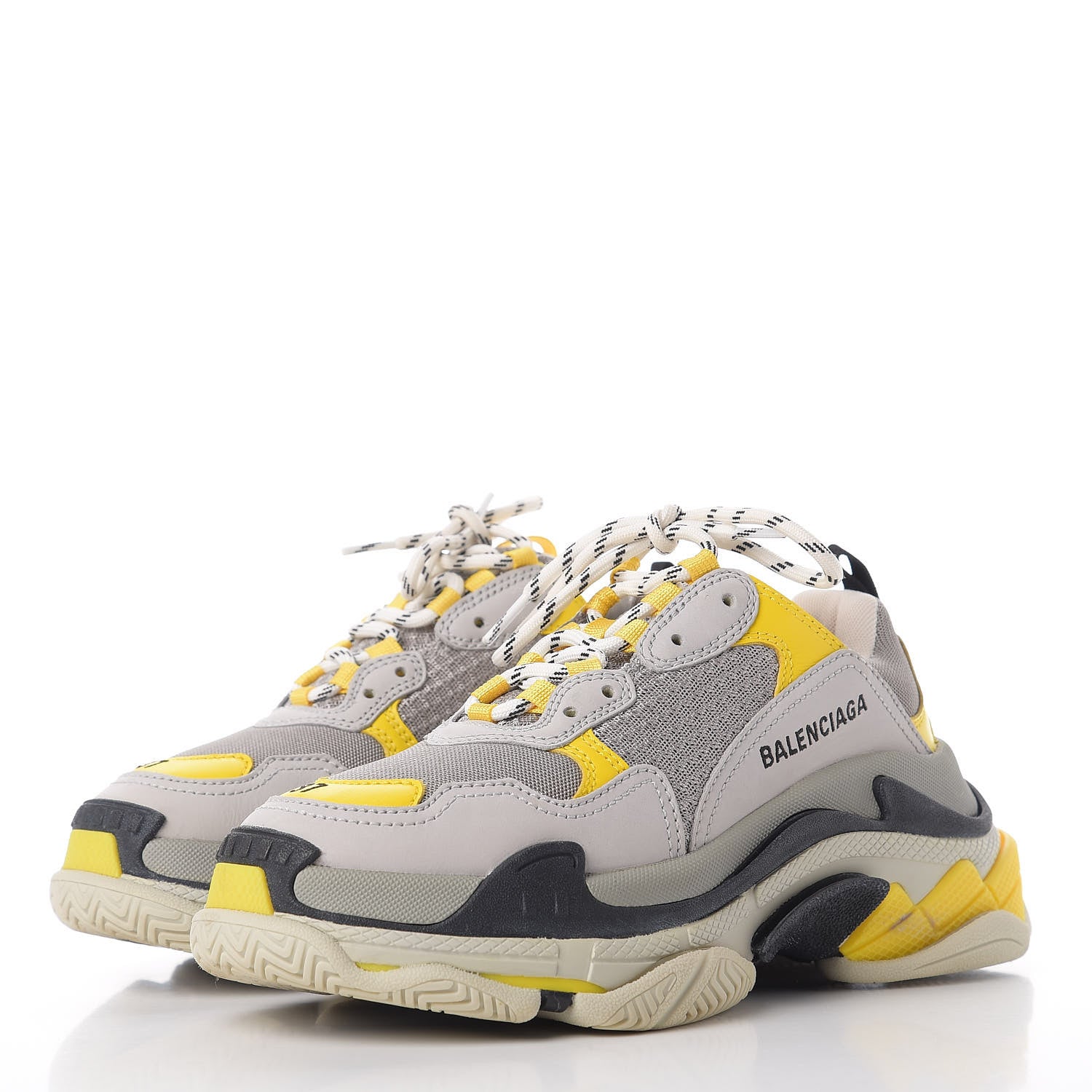Balenciaga Fabric Mesh Womens Triple S Sneakers 37 Yellow Grey White 3 of 9