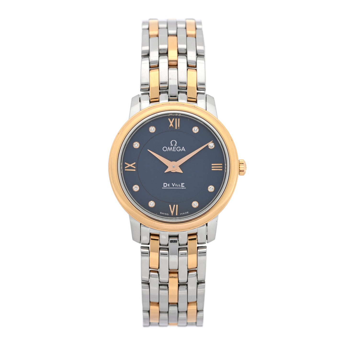 Stainless Steel 18K Yellow Gold 27mm De Ville Prestige Quartz Watch Blue 424.20.27.60.53.001