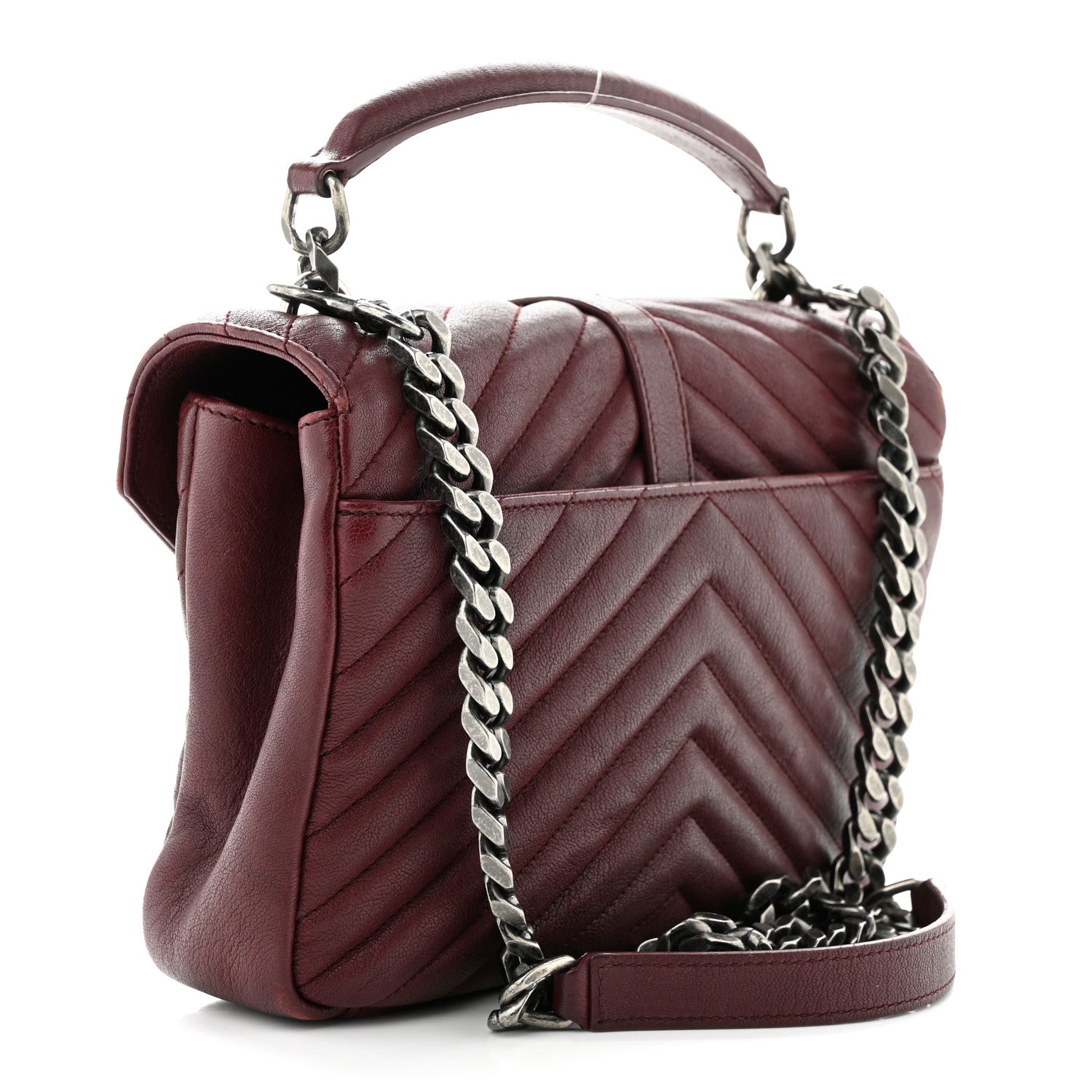 Saint Laurent Sheepskin Matelasse Chevron Medium College Bag Rouge Legion 3 of 10