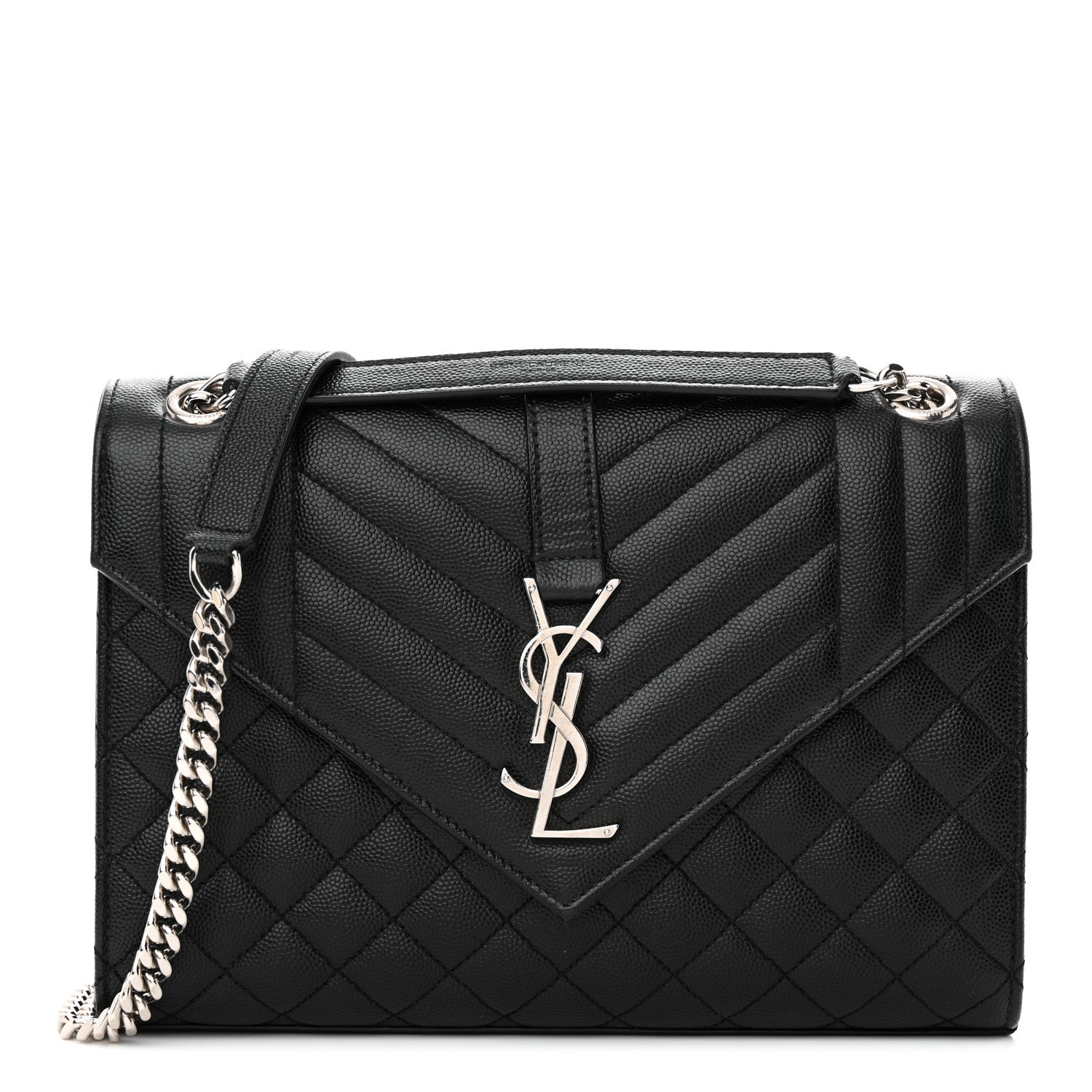 Saint Laurent Grain De Poudre Textured Mixed Matelasse Triquilt Medium Monogram Satchel Black 1 of 15
