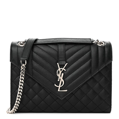 Saint Laurent Grain De Poudre Textured Mixed Matelasse Triquilt Medium Monogram Satchel Black 1 of 15