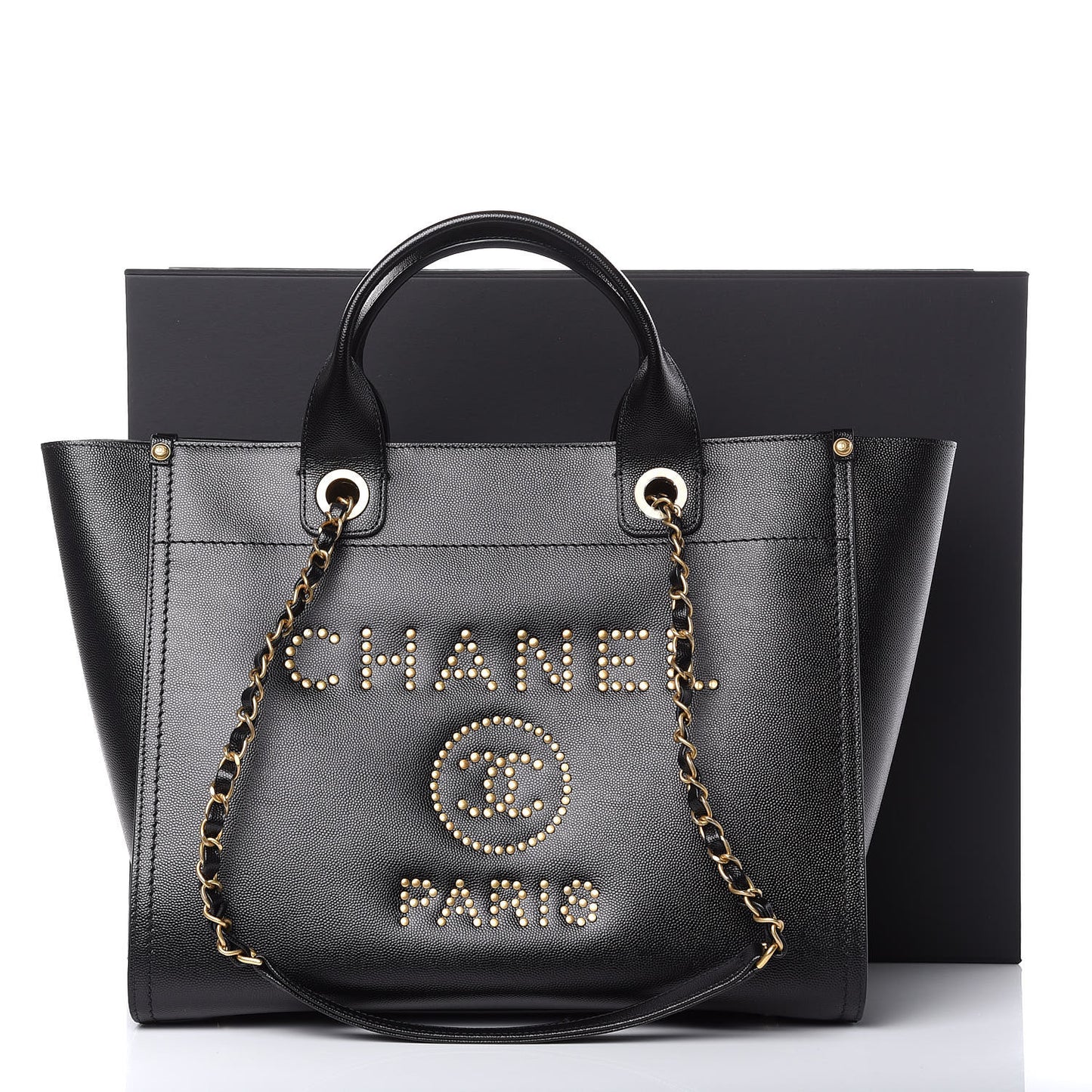 Caviar Small Studded Deauville Tote Black