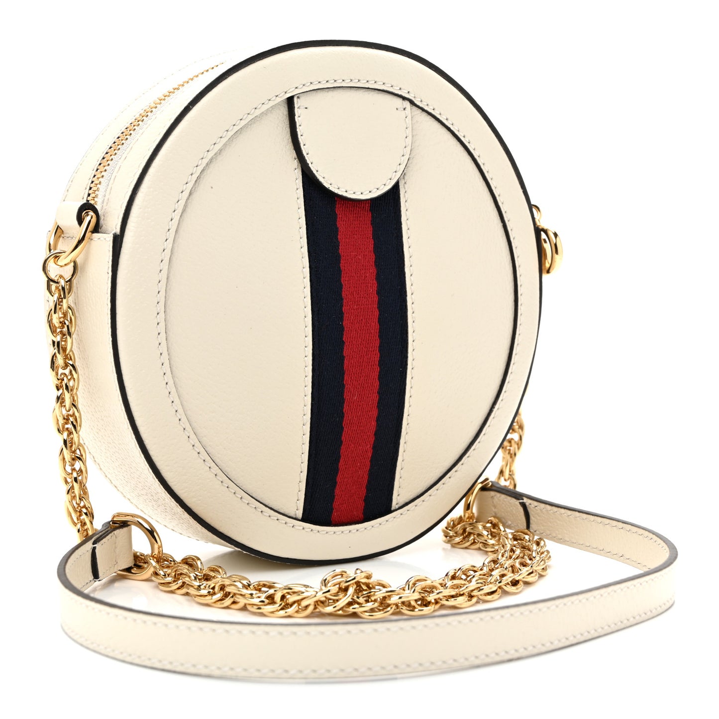 Textured Calfskin Web Mini Ophidia Round Shoulder Bag Mystic White