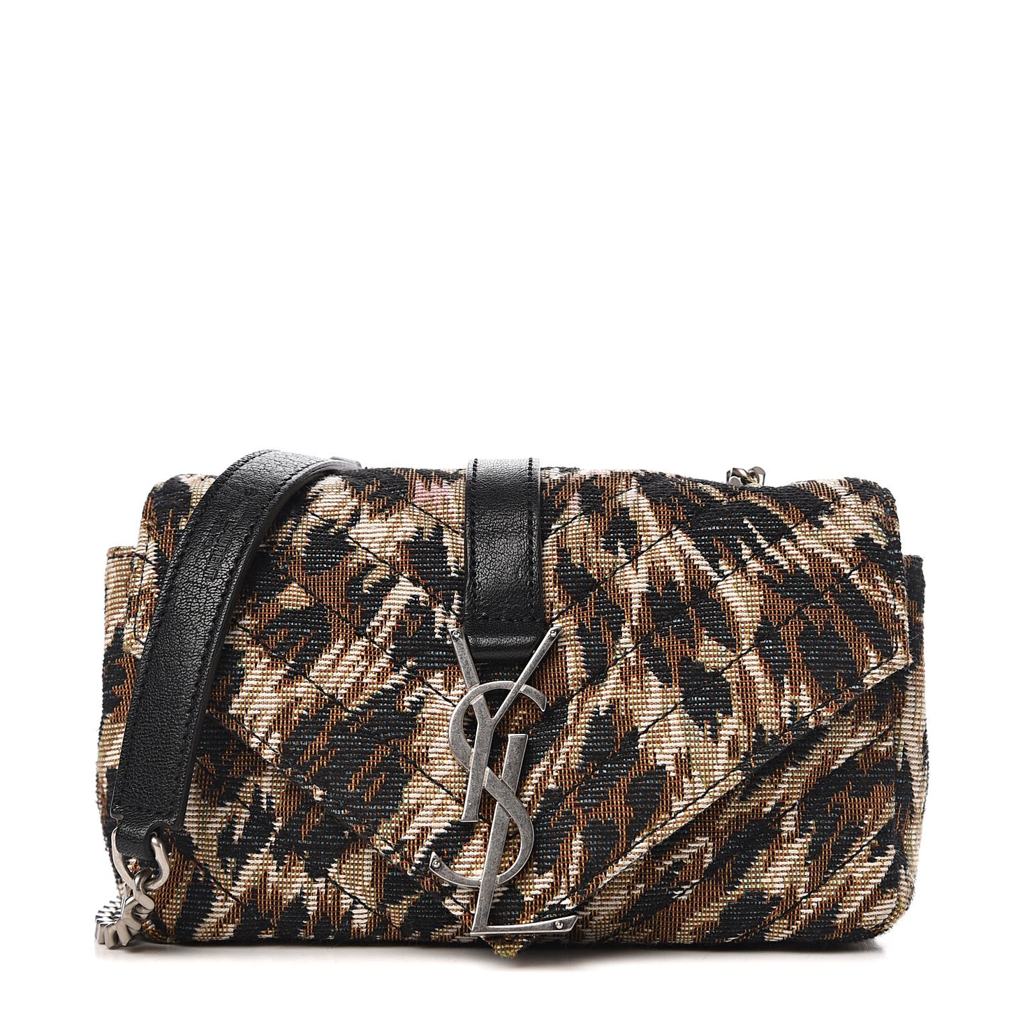 Jacquard Leopard Matelasse Chevron Monogram Baby Chain Bag Black