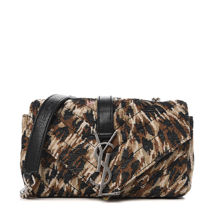Saint Laurent Jacquard Leopard Matelasse Chevron Monogram Baby Chain Bag Black 1 of 13
