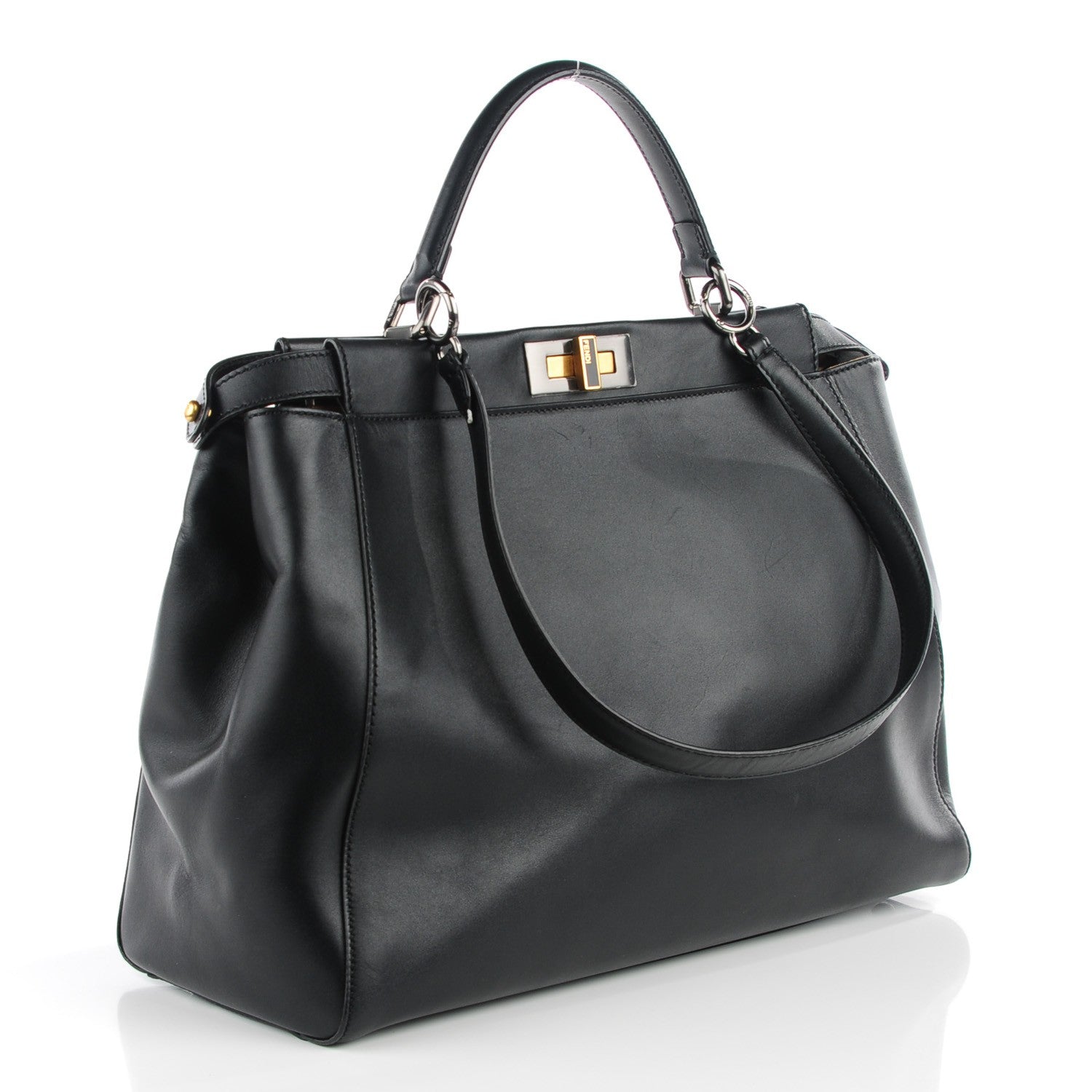Fendi Calfskin Calf Hair Leopard Print Large Peekaboo Iconic Satchel Black 5 of 11
