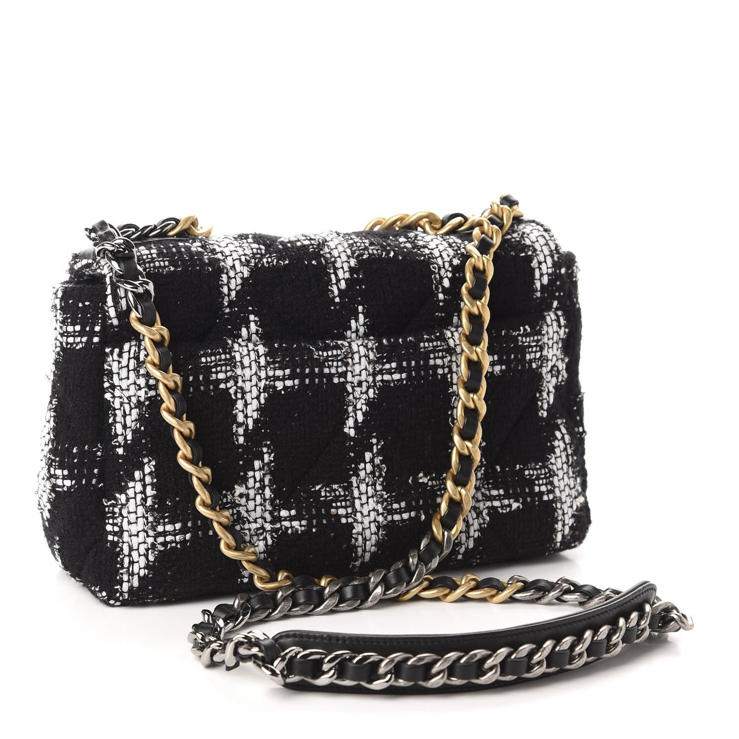 Tweed Quilted Medium 19 Flap Black White