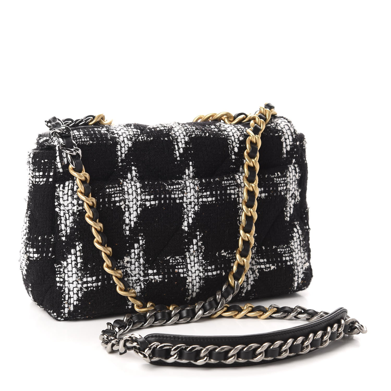 Chanel Tweed Quilted Medium 19 Flap Black White 3 of 10