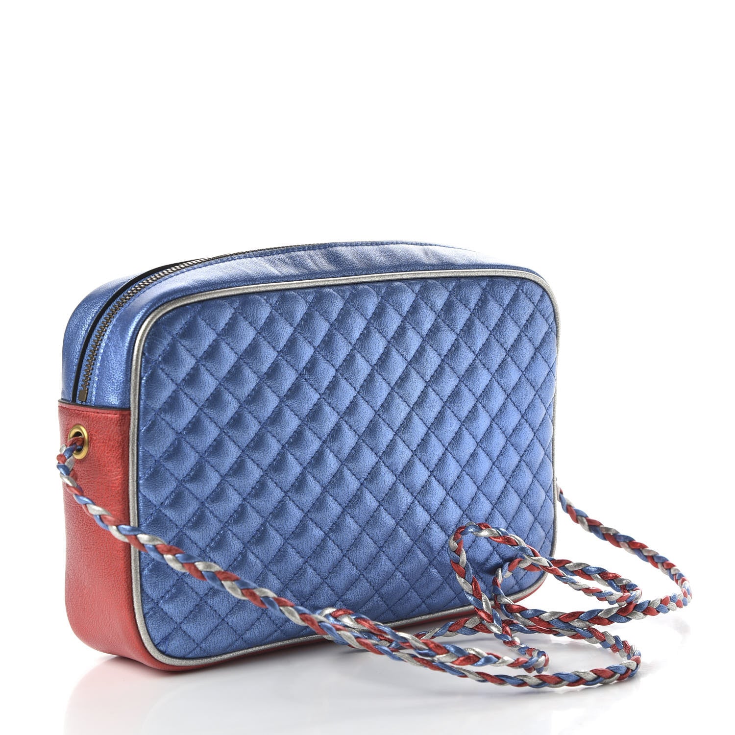 Gucci Laminated Nappa Trapuntata Small Zumi Shoulder Bag Rosso Marine Argento 3 of 10
