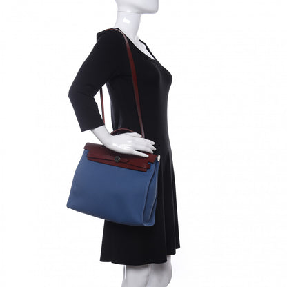 Hermes Vache Hunter Toile Militaire Herbag Zip 31 PM Bleu Agate Rouge H 2 of 10