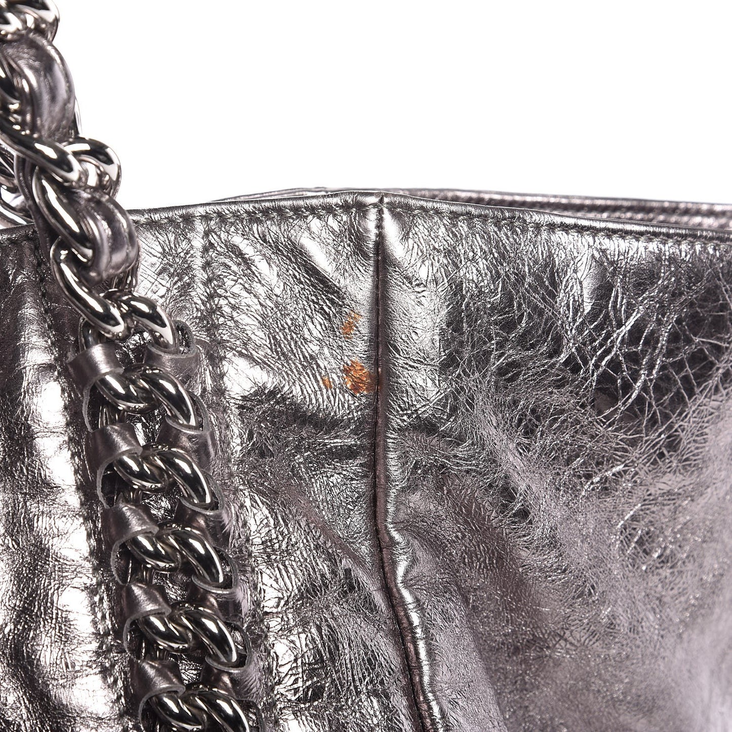 Metallic Cracked Calfskin Modern Chain Tote Dark Grey