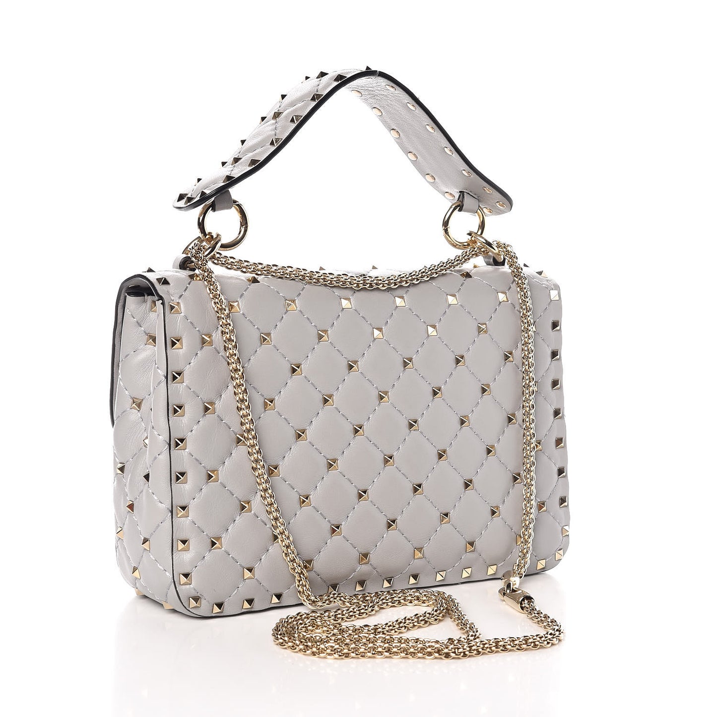 Nappa Medium Rockstud Spike Shoulder Bag Pastel Grey