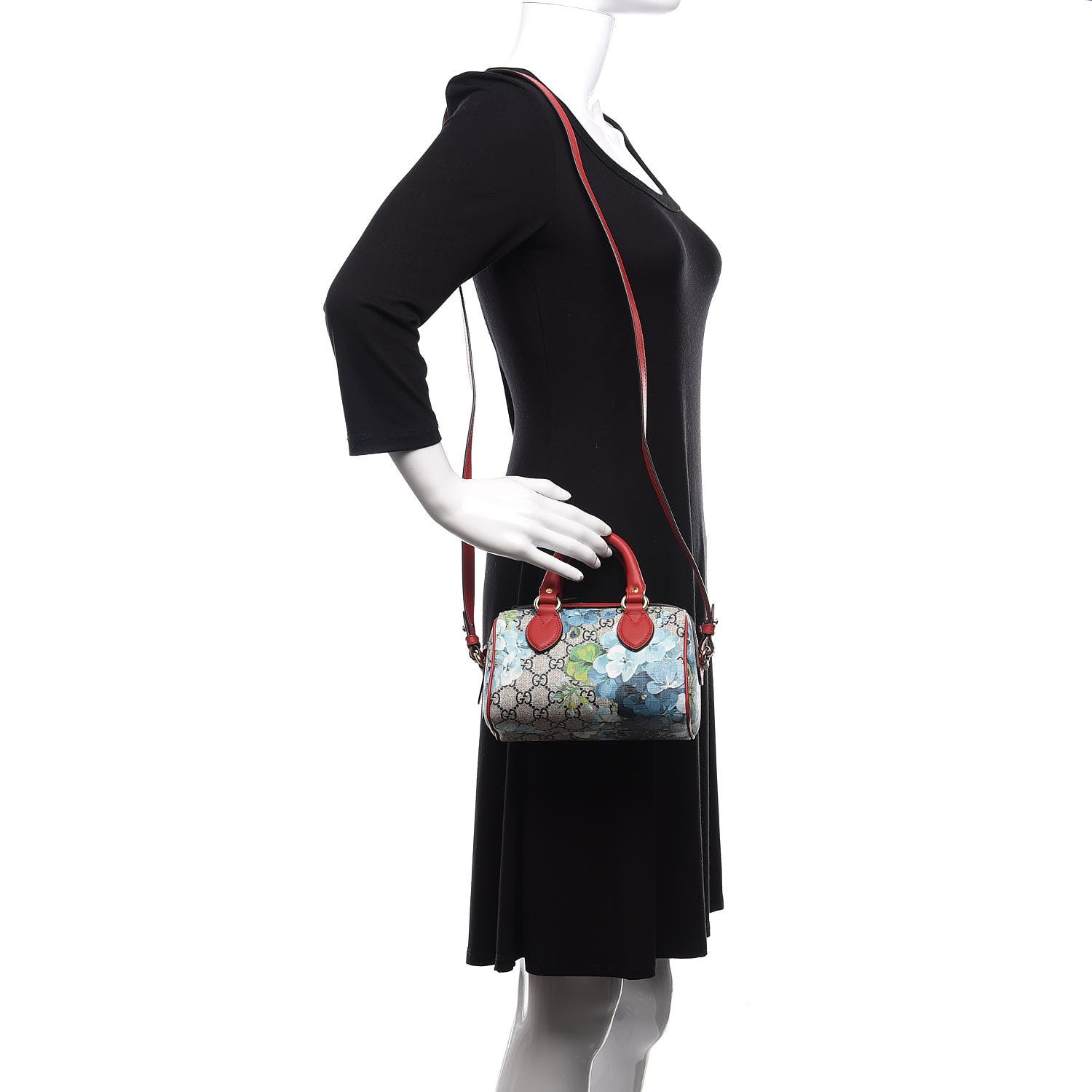 Gucci GG Supreme Monogram Blooms Mini Boston Navy Blue Hibiscus 2 of 13