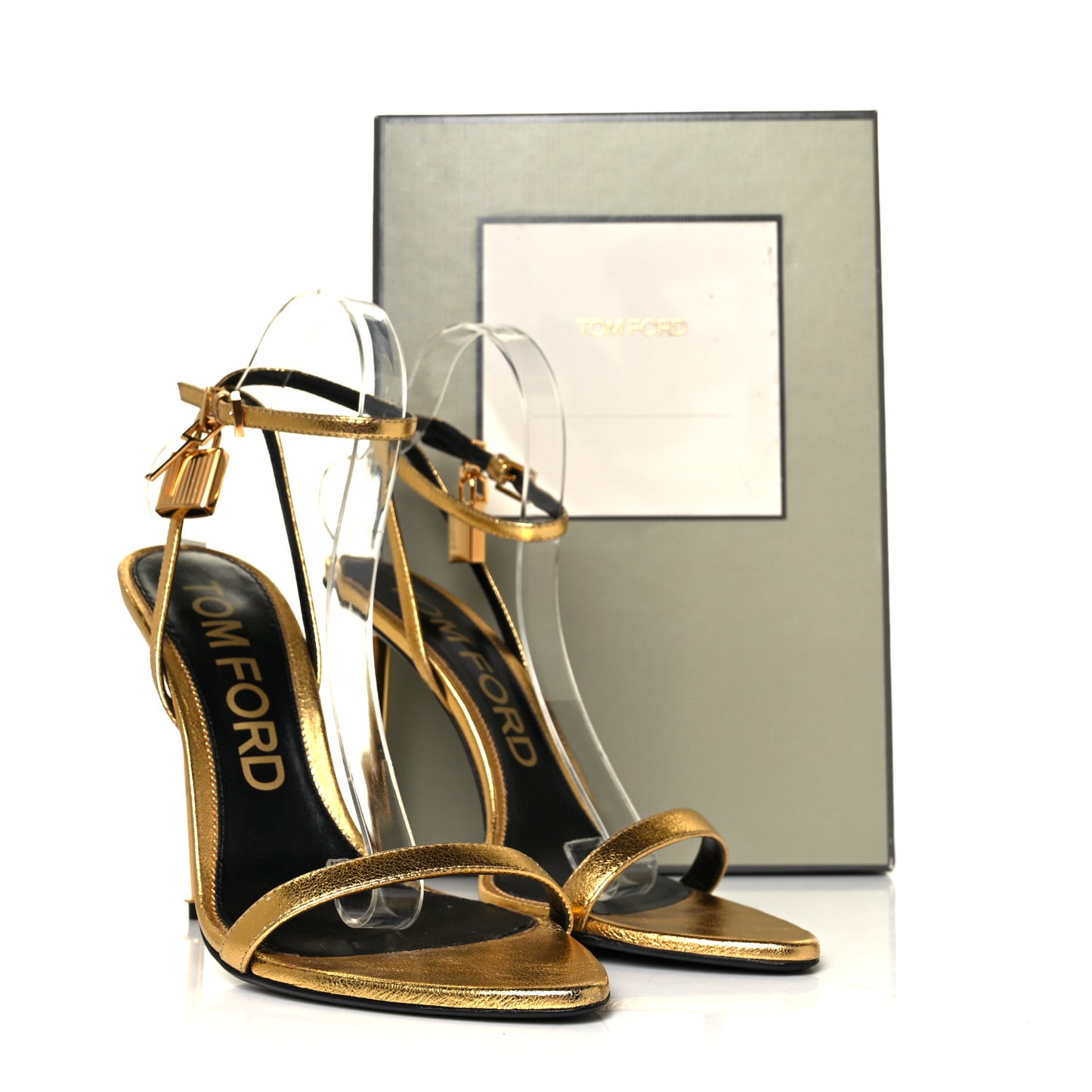 Metallic Nappa Padlock Stiletto 105mm Sandals 41.5 Gold