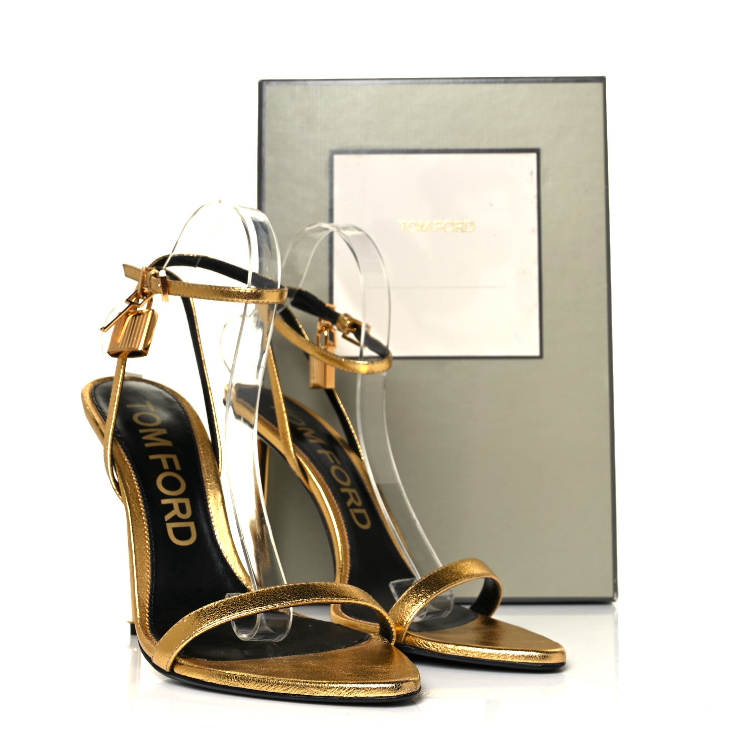 Tom Ford Metallic Nappa Padlock Stiletto 105mm Sandals 41.5 Gold 11 of 11