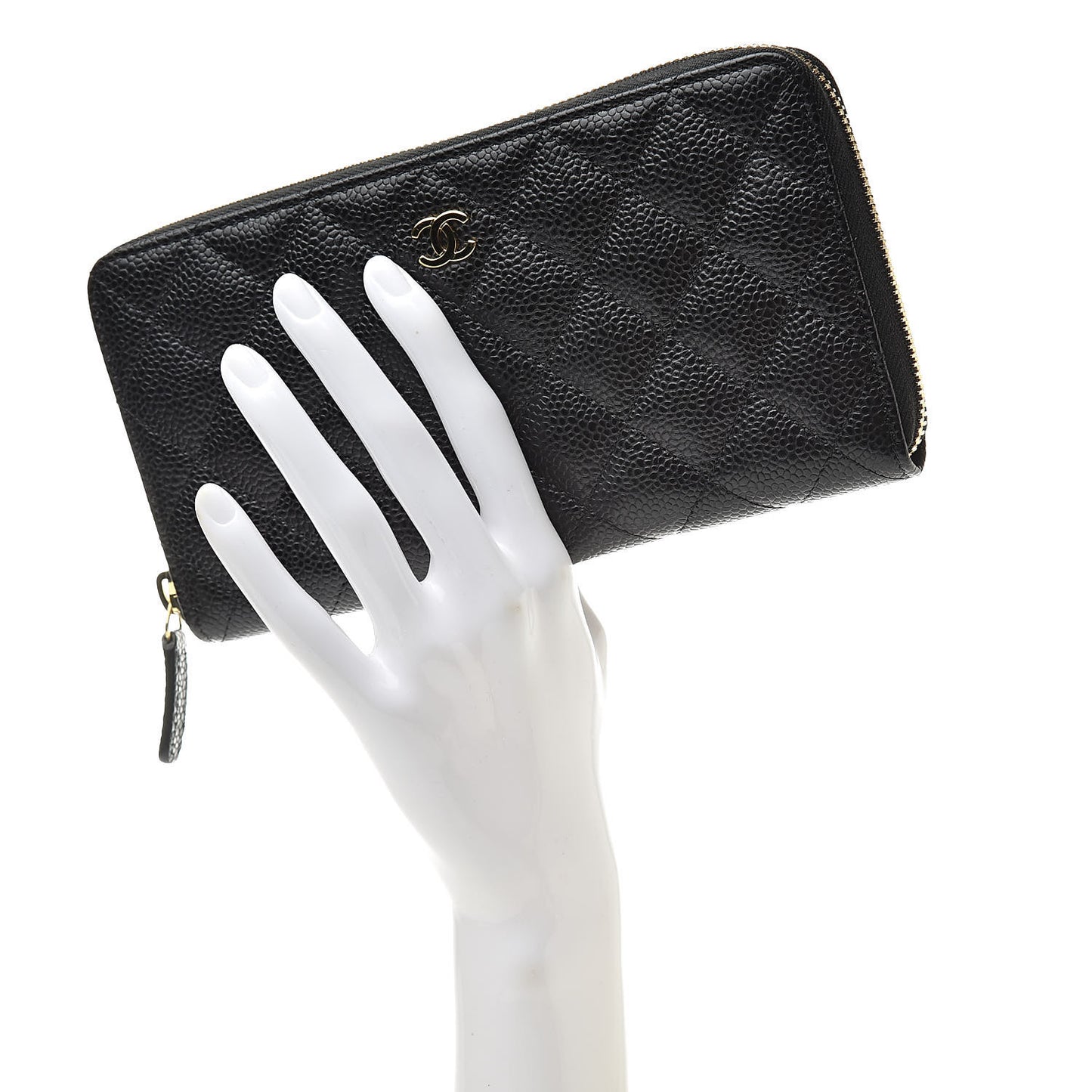 Caviar Quilted Large Gusset Zip Around Wallet Black