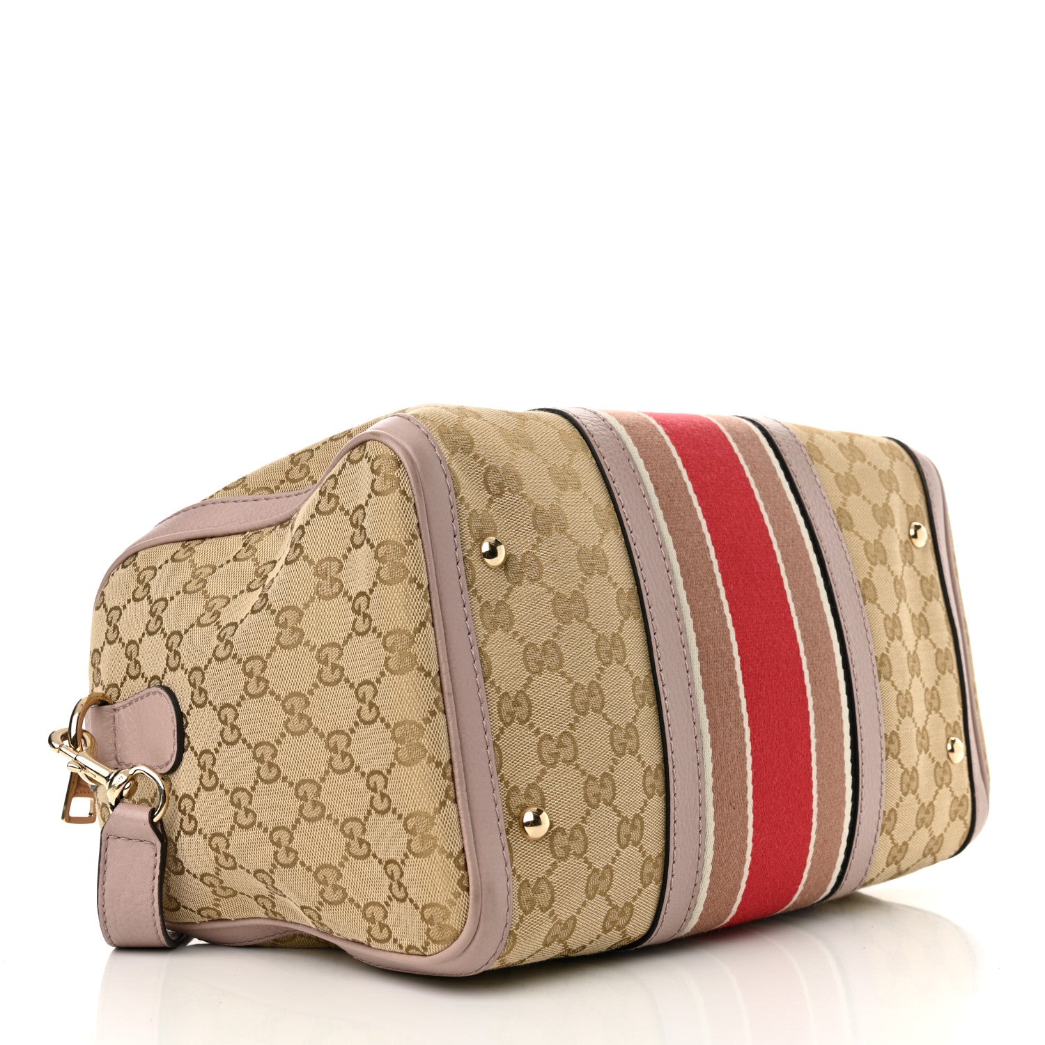 Gucci Monogram Selleria Calfskin Vintage Web Medium Boston New Sand Lilas 4 of 20