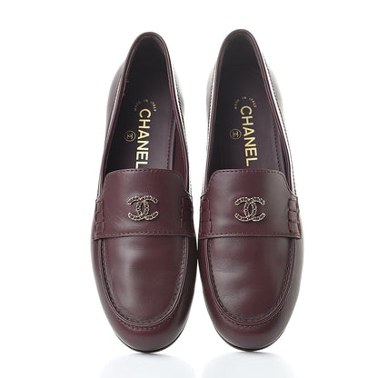 Chanel Calfskin CC Chain Mocassin Loafers 38 Burgundy 5 of 10