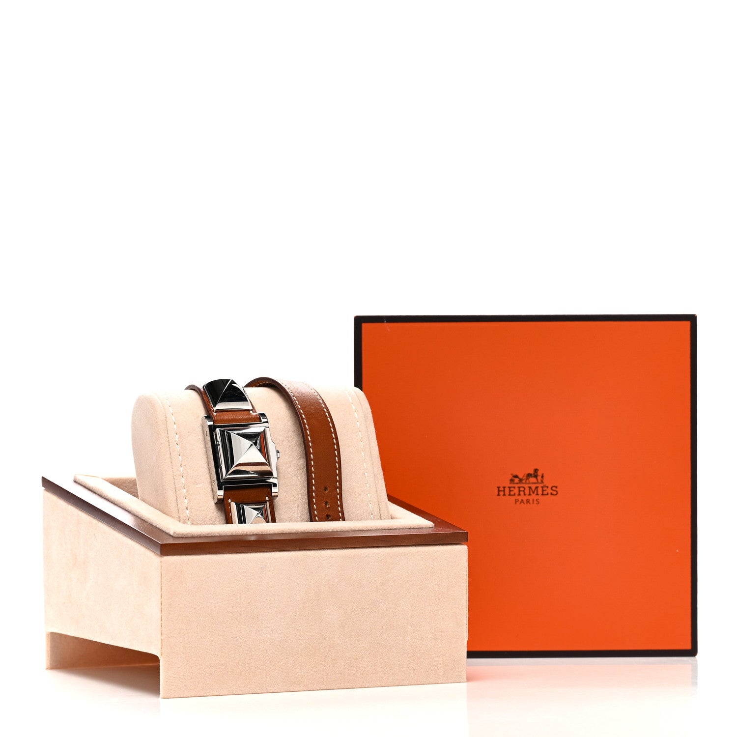 Hermes Stainless Steel Barenia 23mm Medor Double Tour Quartz Watch Fauve 6 of 6