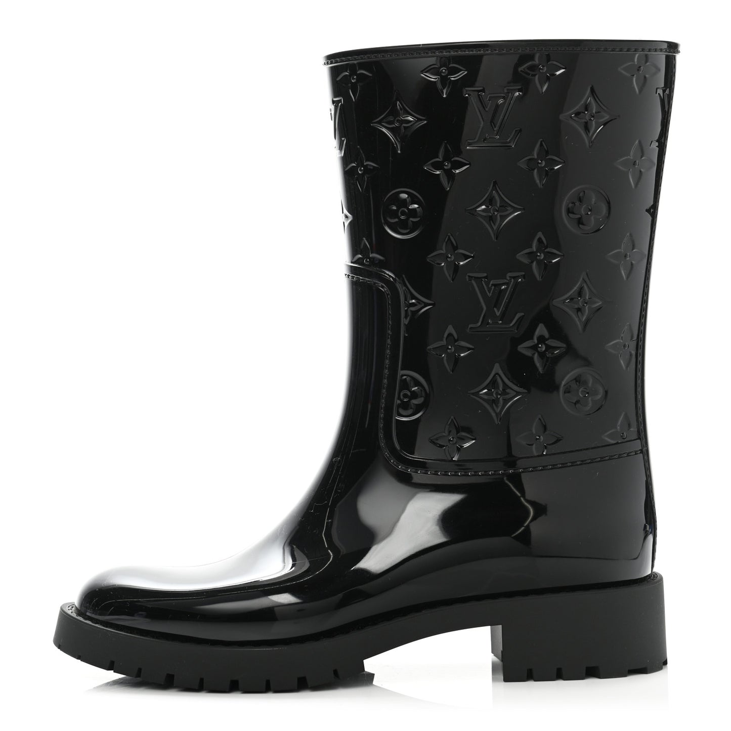 Rubber Embossed Monogram Drops Flat Half Boots 39 Black