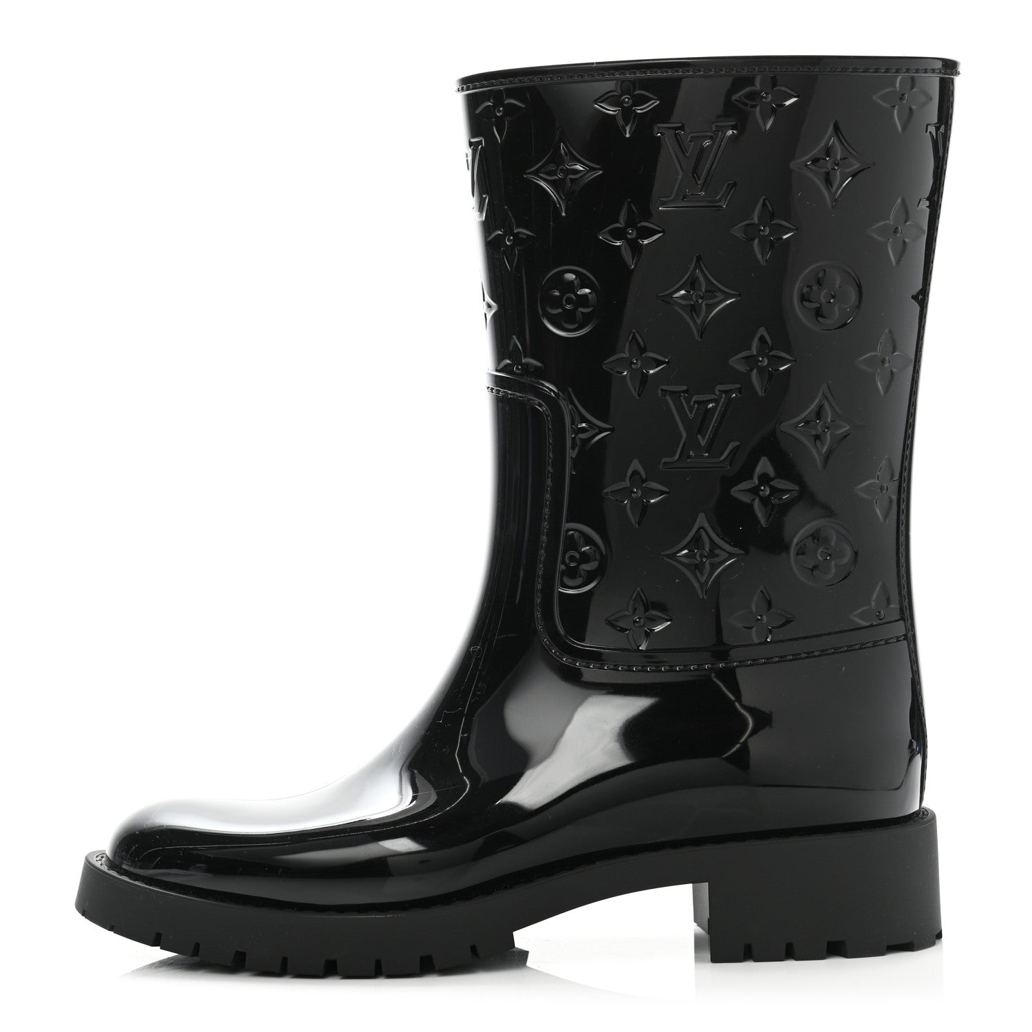 Louis Vuitton Rubber Embossed Monogram Drops Flat Half Boots 39 Black 1 of 7