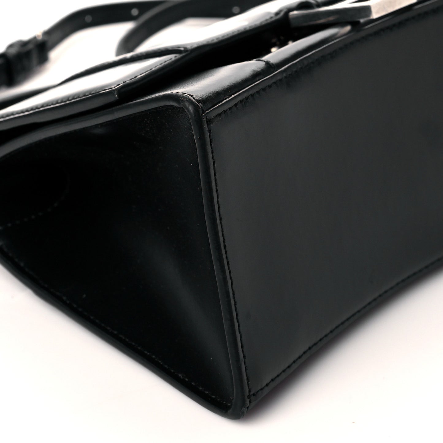 Shiny Box Calfskin Graffiti Logo Small Hourglass Top Handle Bag Black Silver