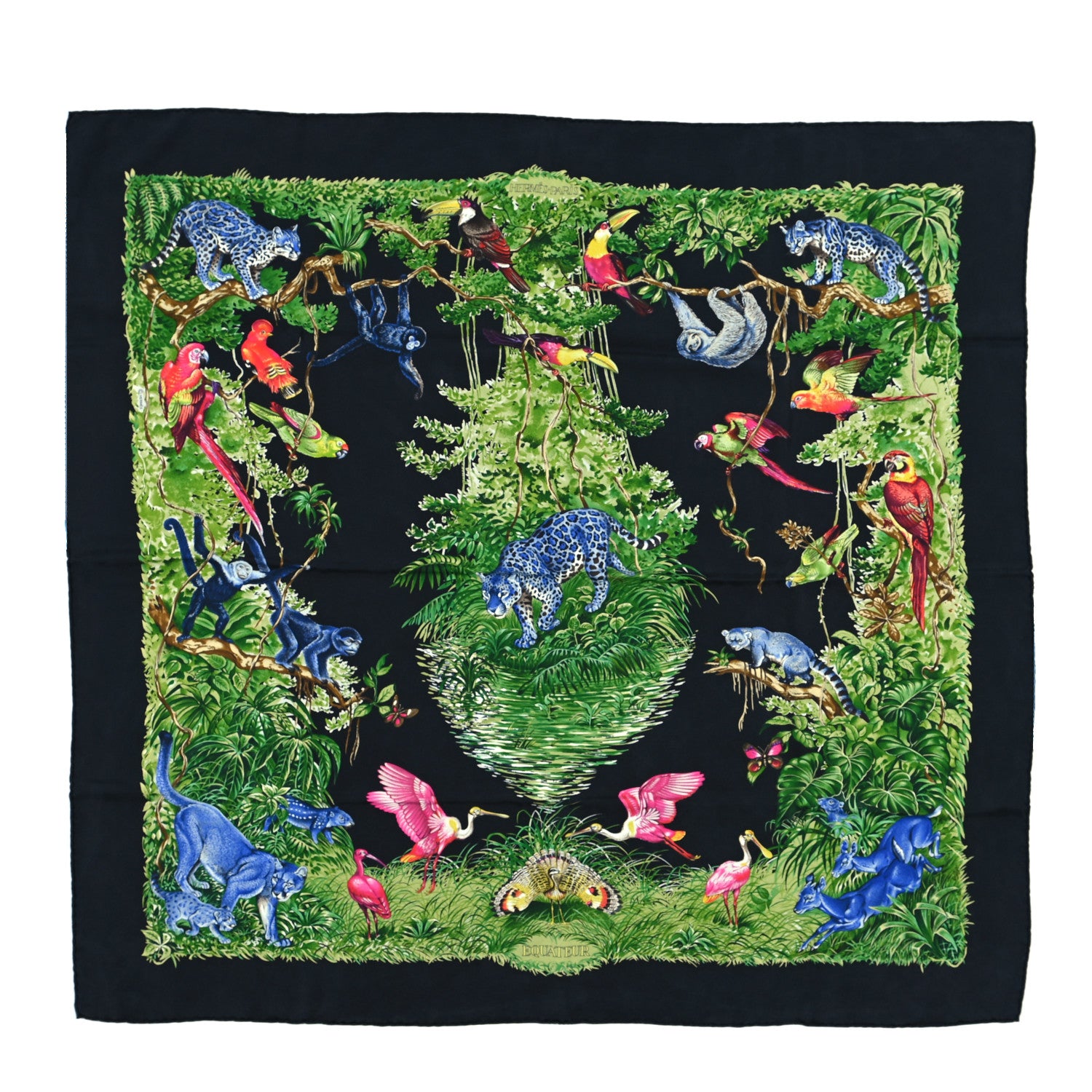 Hermes Silk Equateur Scarf 90 Black Vert Bleu 1 of 4