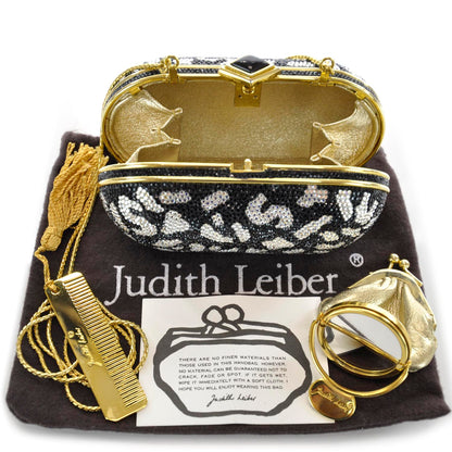 Judith Leiber Crystal Minaudiere Clutch Black White 4 of 11