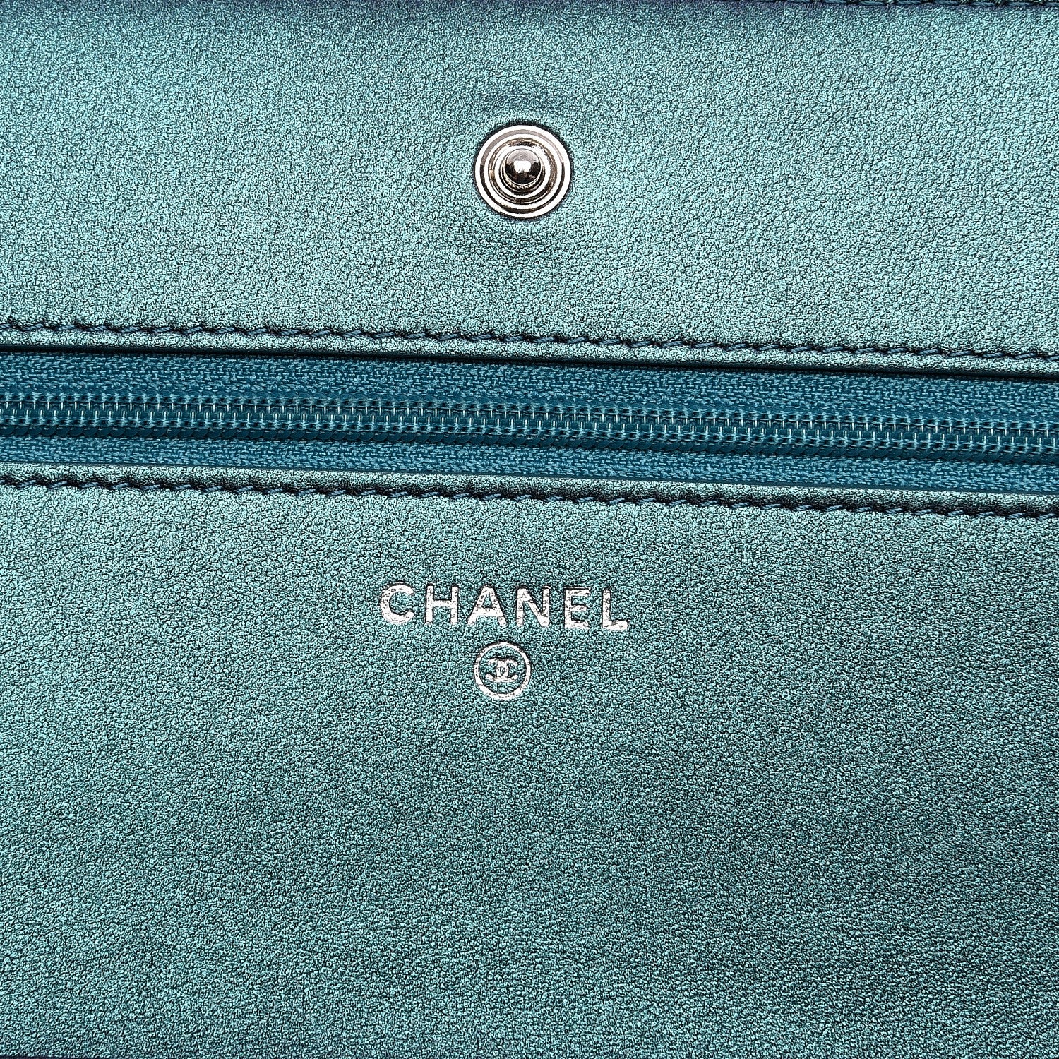 Chanel Metallic Lambskin Wallet On Chain WOC Turquoise 6 of 9