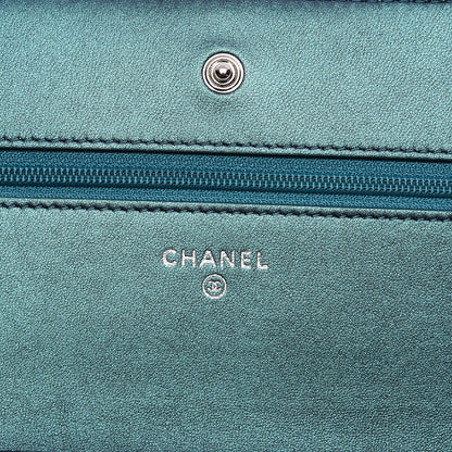 Chanel Metallic Lambskin Wallet On Chain WOC Turquoise 6 of 9