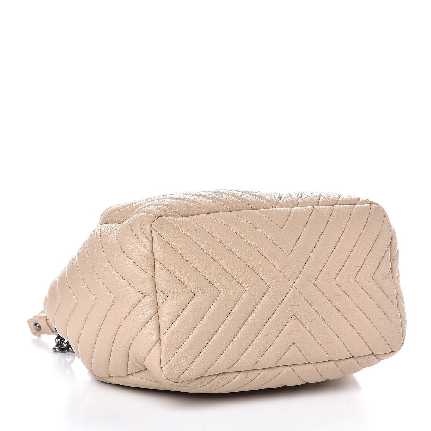 Deerskin Chevron Medium CC Chain Bucket Drawstring Bag Beige