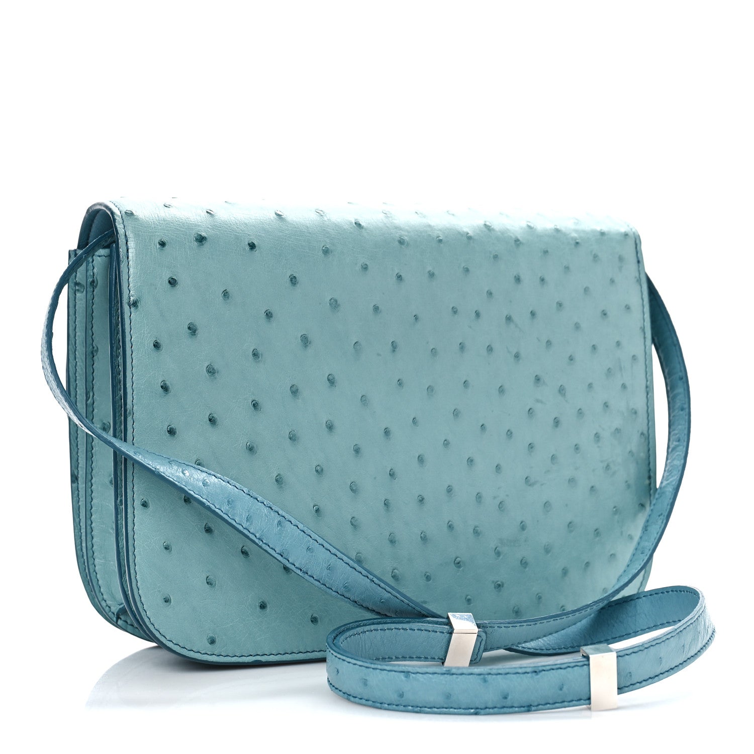 Celine Ostrich Medium Classic Box Flap Bag Medium Blue 3 of 8