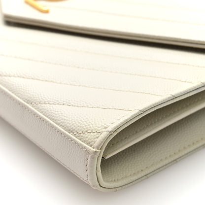 Saint Laurent Grain De Poudre Matelasse Chevron Monogram Chain Wallet Crema Soft 8 of 8