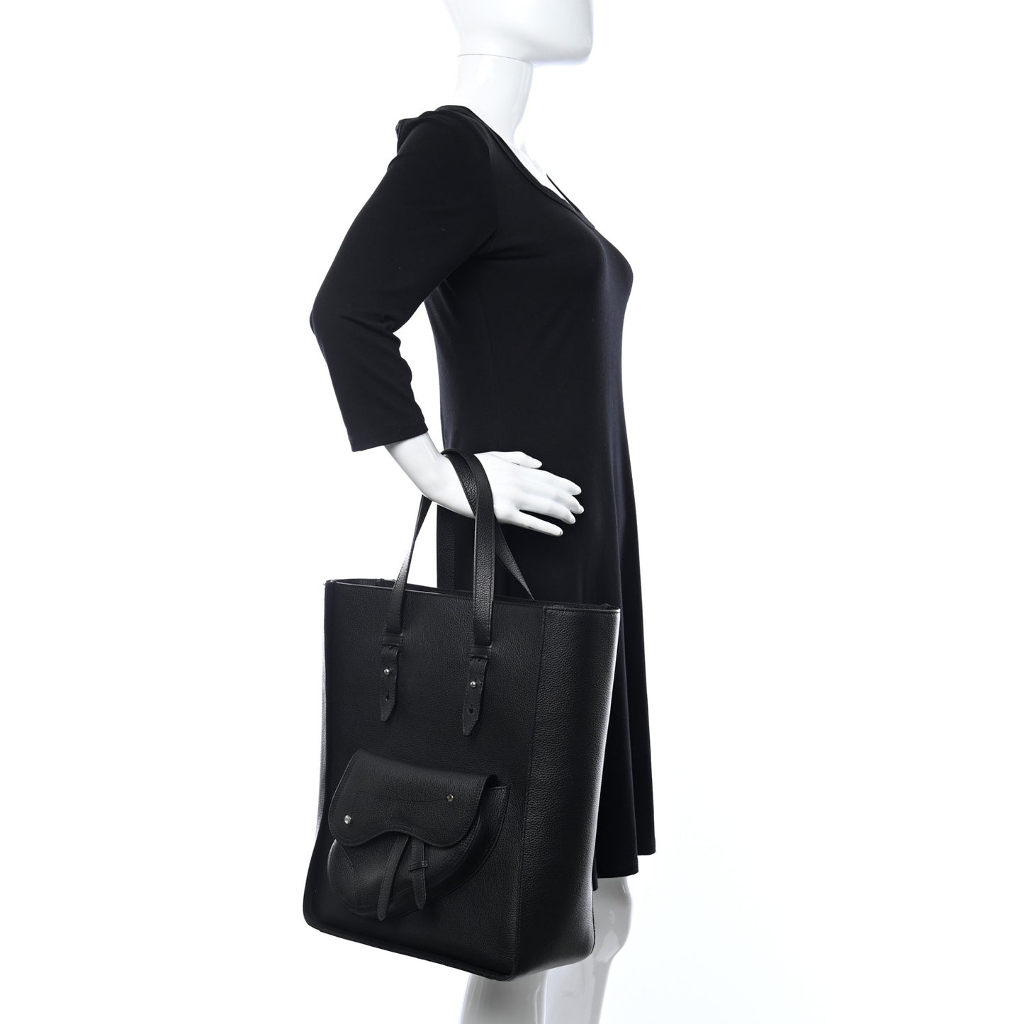 Grained Calfskin Saddle Tote Black