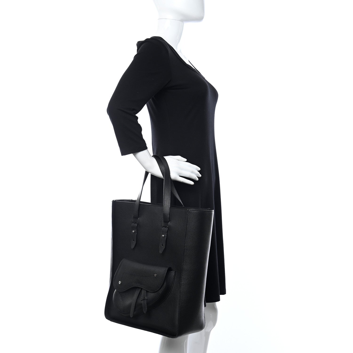 Christian Dior Grained Calfskin Saddle Tote Black 3 of 13