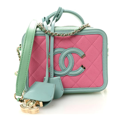 Chanel Caviar Quilted Small CC Filigree Vanity Case Pink Green Blue 2 of 21