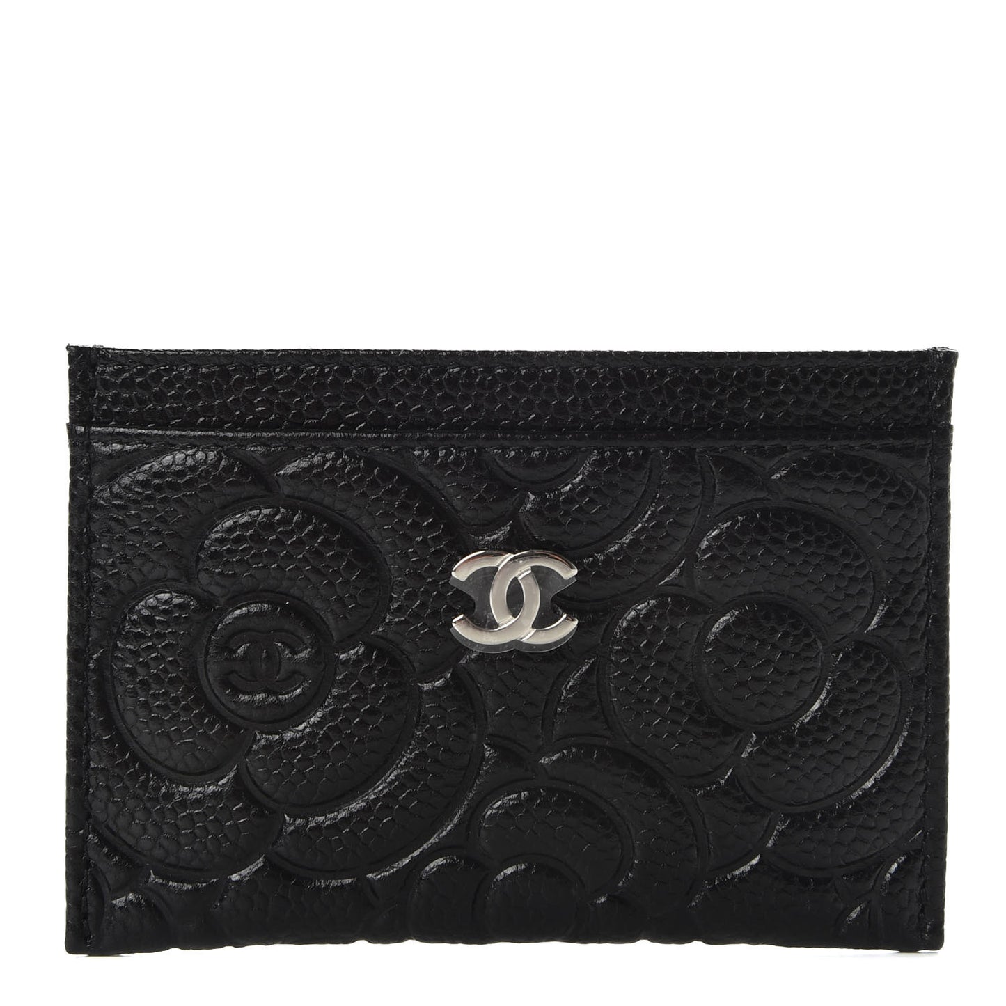 Caviar Camellia Embossed Card Holder Black