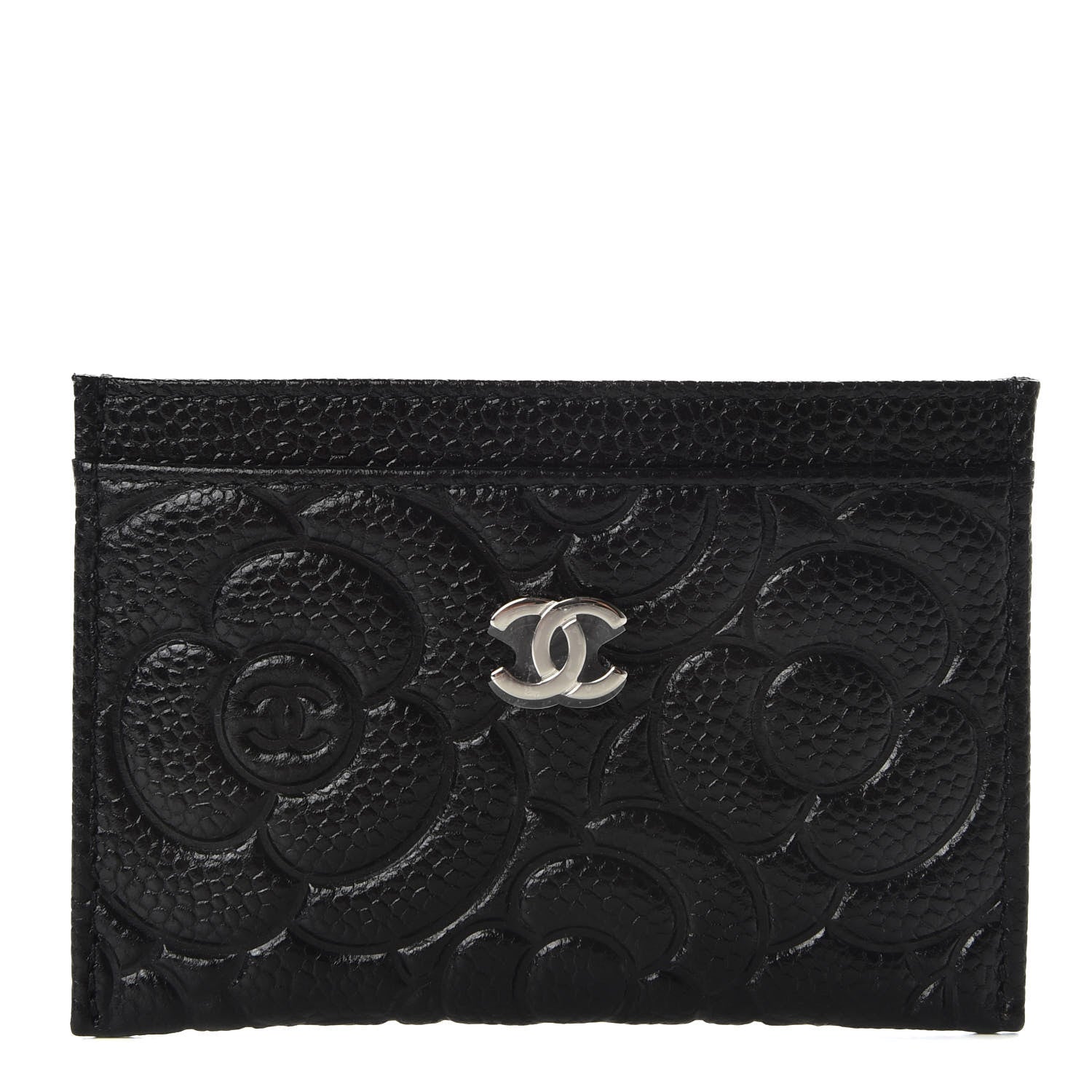 Chanel Caviar Camellia Embossed Card Holder Black 1 of 9