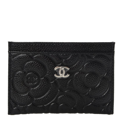 Chanel Caviar Camellia Embossed Card Holder Black 1 of 9