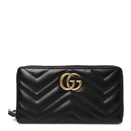 Gucci Calfskin Matelasse GG Marmont Zip Around Wallet Black 1 of 9