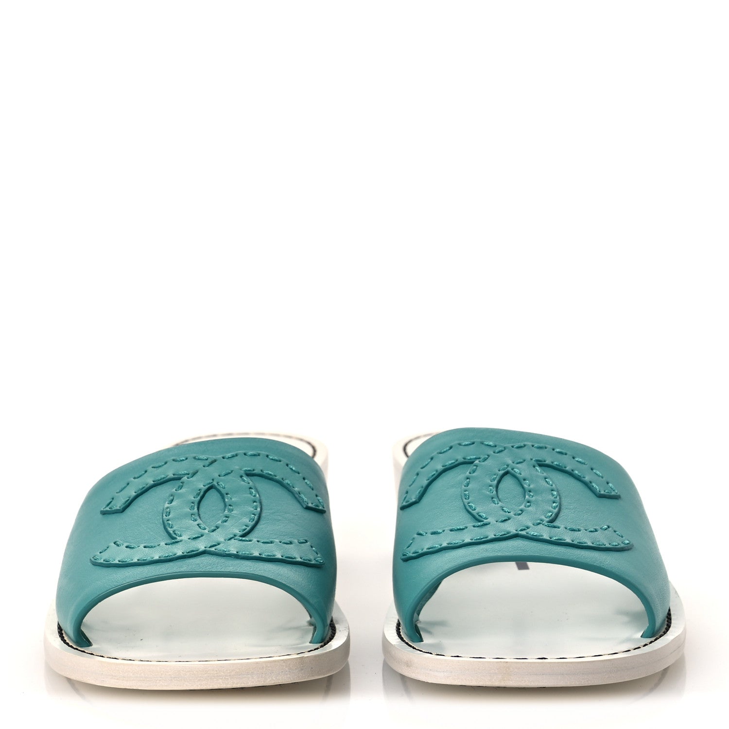 Chanel Calfskin CC Mules 38.5 Turquoise White 3 of 12