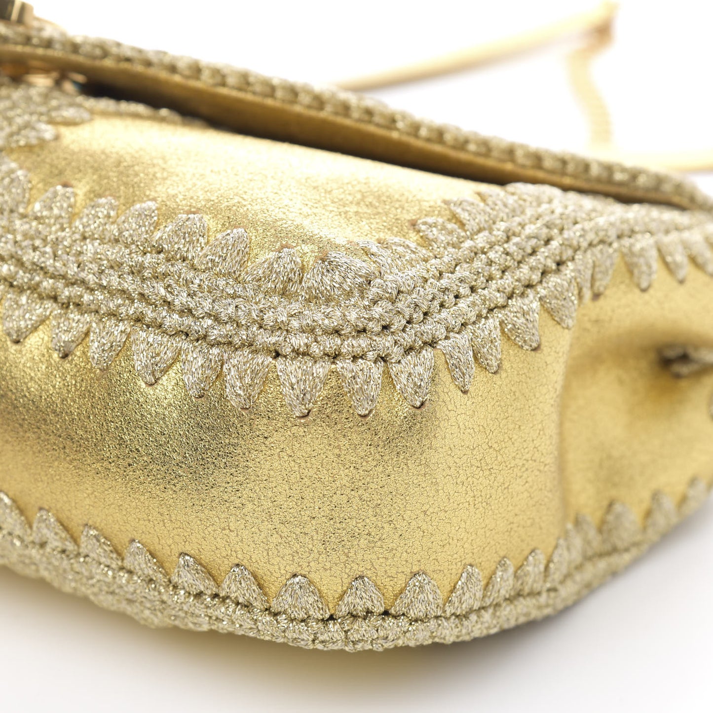 Metallic Calfskin Macrame Medium College Monogram Satchel Gold