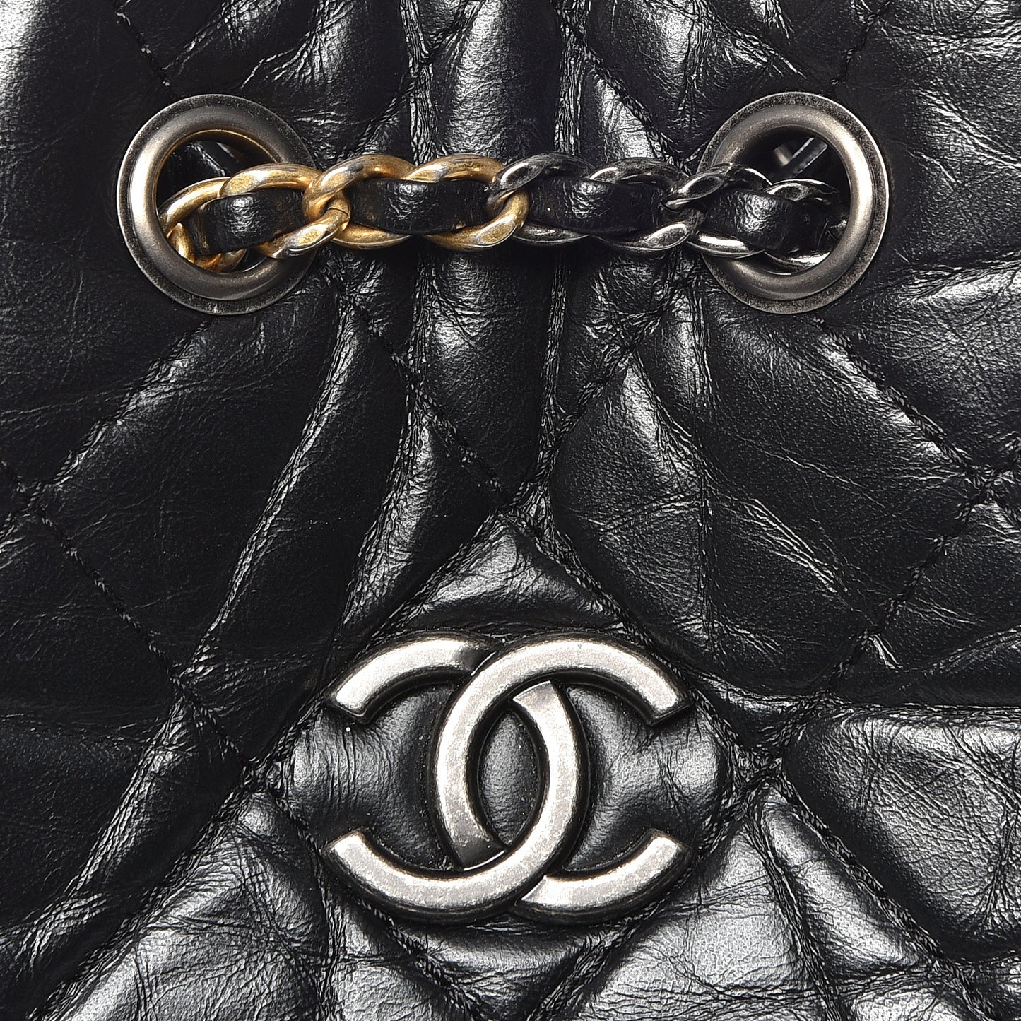 Aged Calfskin Quilted Gabrielle Backpack Black
