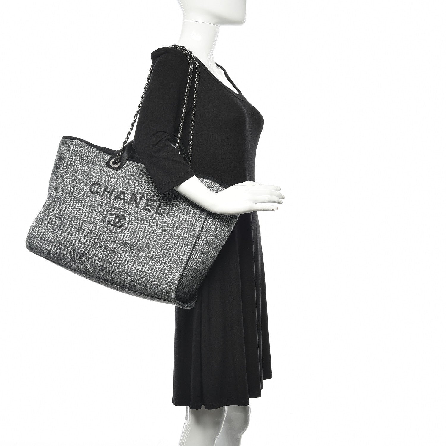 Chanel Canvas Large Deauville Tote Charcoal 2 of 11
