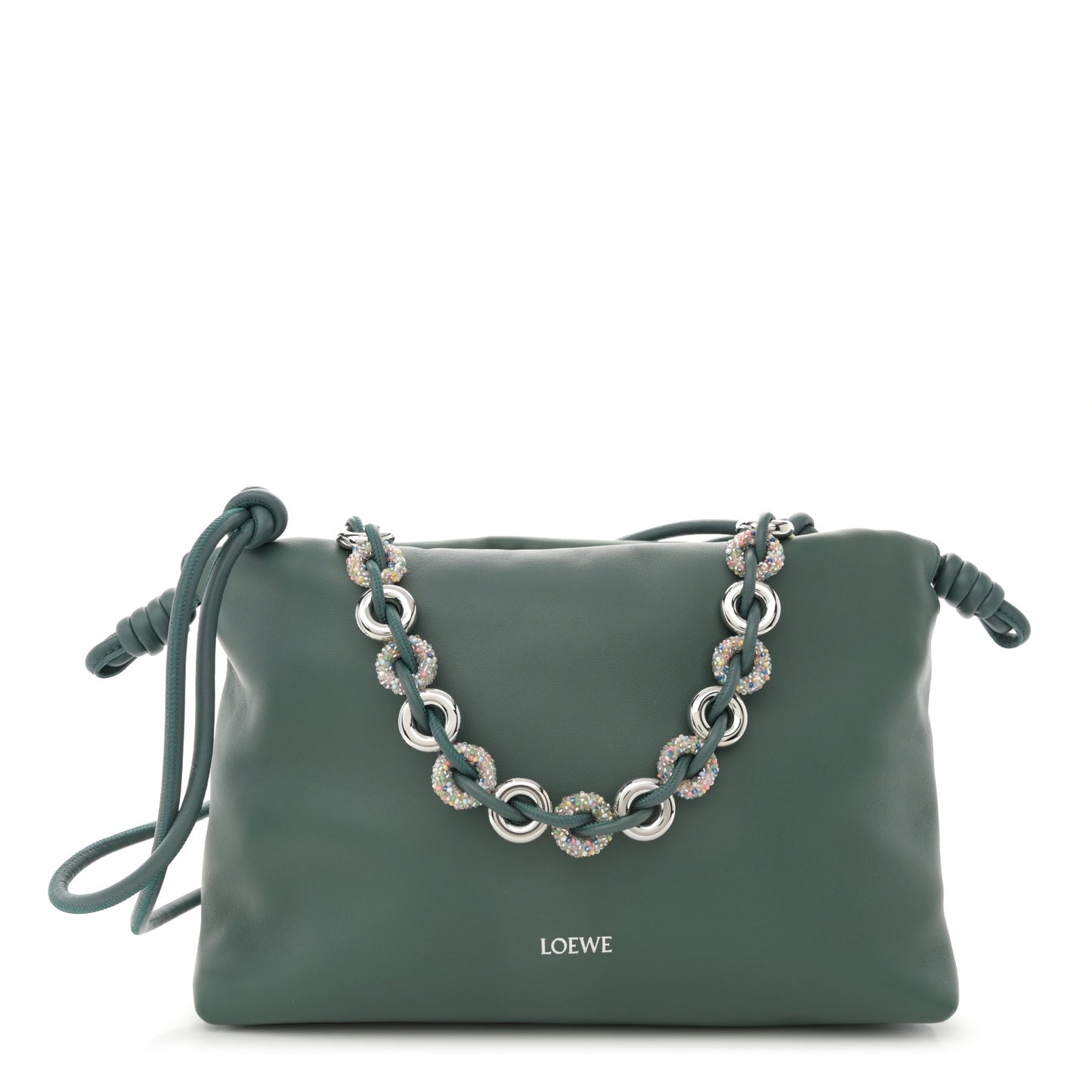 Mellow Nappa Beaded Donut Chain Flamenco Knot Clutch Vetiver