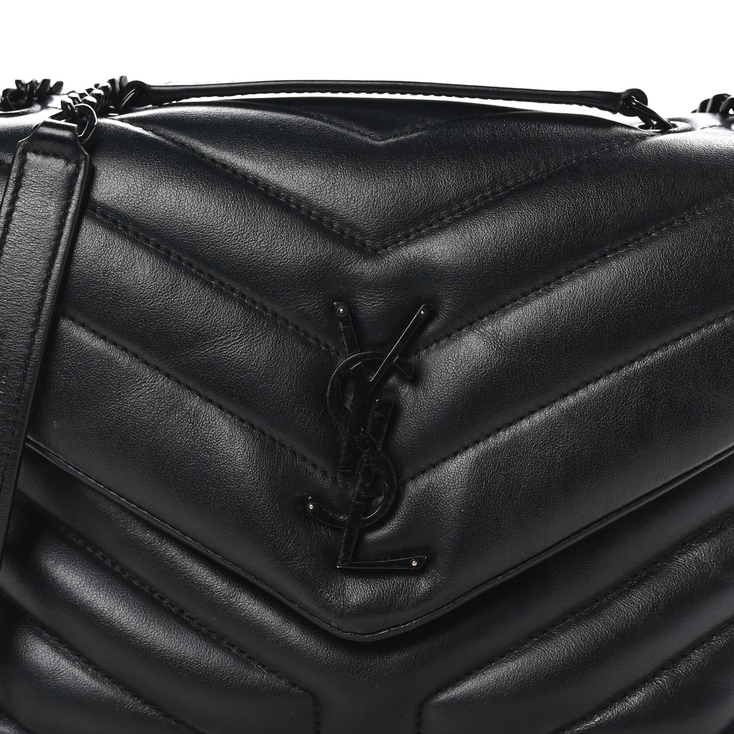 Calfskin Y Quilted Monogram Monochrome Small Loulou Chain Satchel Black