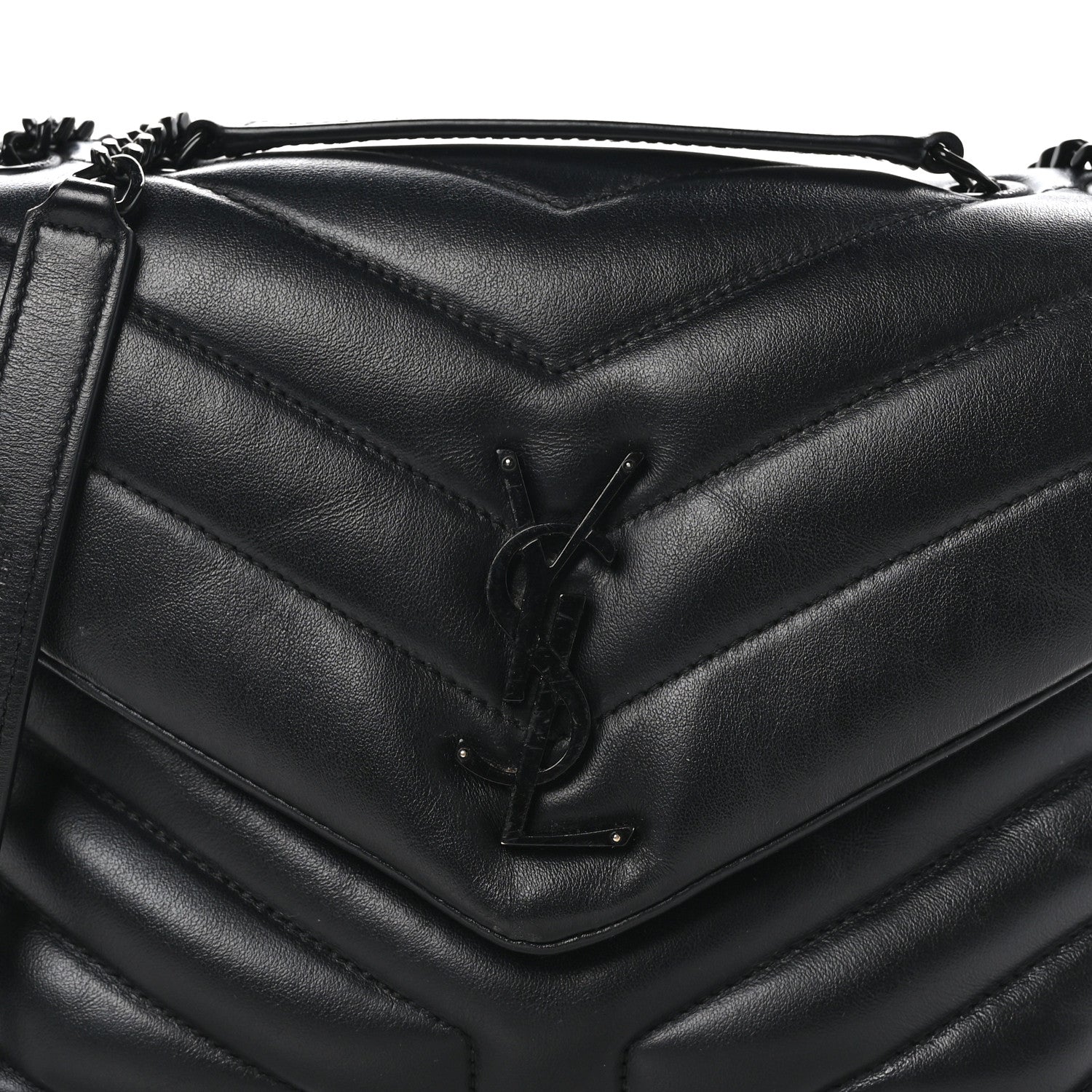 Saint Laurent Calfskin Y Quilted Monogram Monochrome Small Loulou Chain Satchel Black 9 of 13